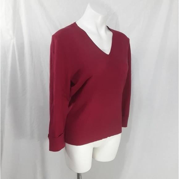 New Spenser Jeremy Large Ribbed Silk Blend Top V-Neck Knitted Cozy Chic - Picture 3 of 5